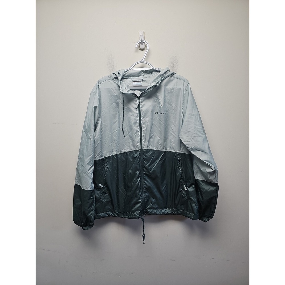 COLUMBIA  WOMEN'S FULL ZIP NYLON HOODED WINDBREAKER‎ JACKET /GREEN SzXL Flaw